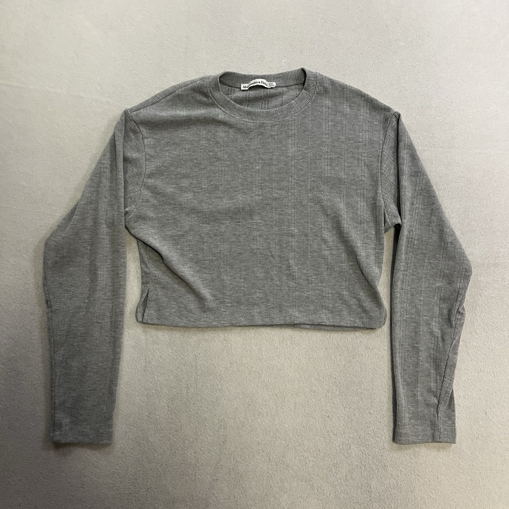 Abercrombie & Fitch Cozy Rib Crew Top Women's Size XXS Gray Pullover Soft